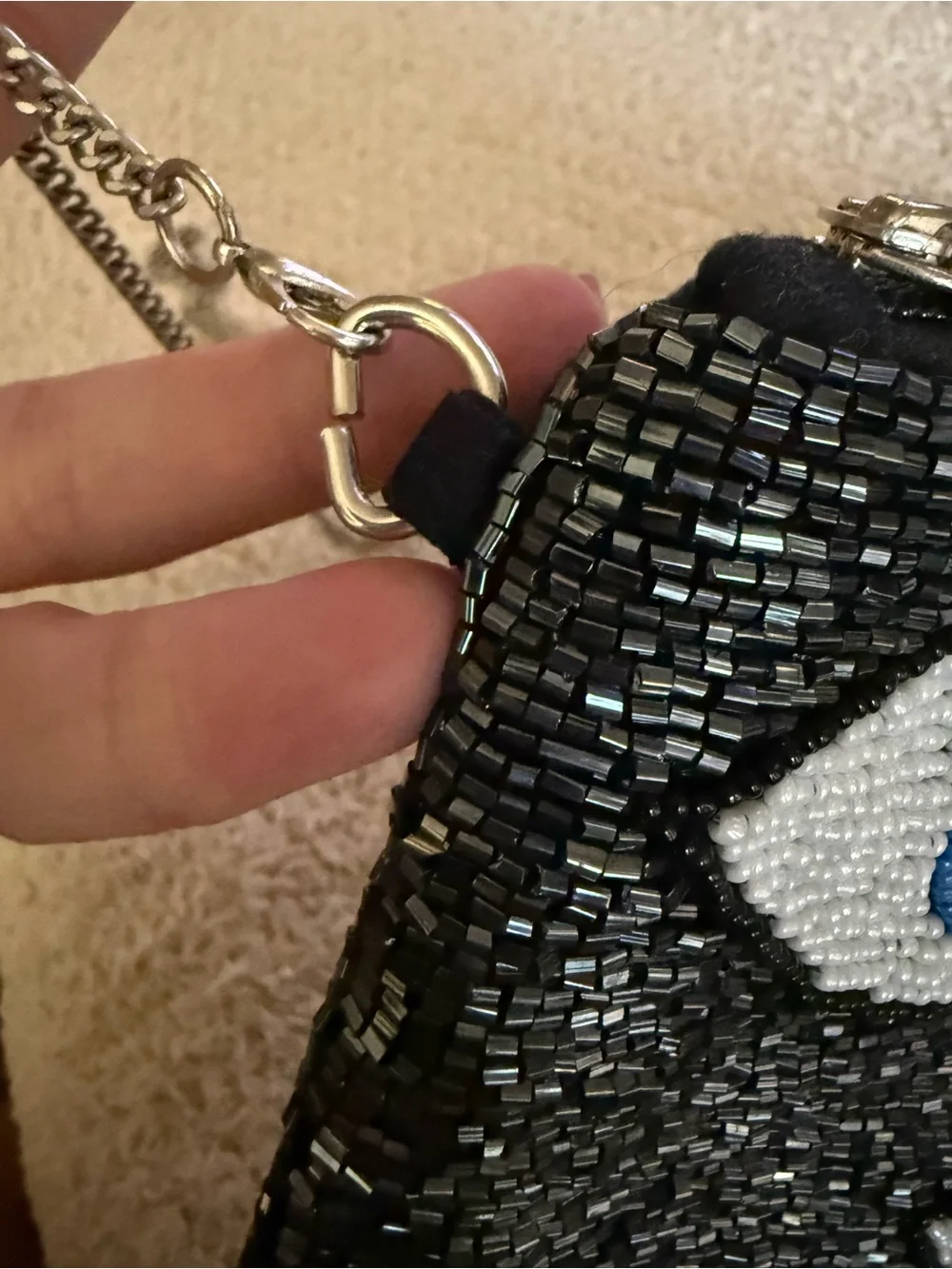 Kaylee New York Beaded Eye Pattern Crossbody Bag in Blue and White